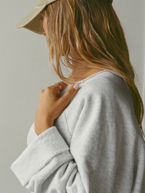 Joah Brown SLOUCHY PULLOVER SWEATSHIRT PEARL GREY FRENCH TERRY SMALL - Picture 3 of 12